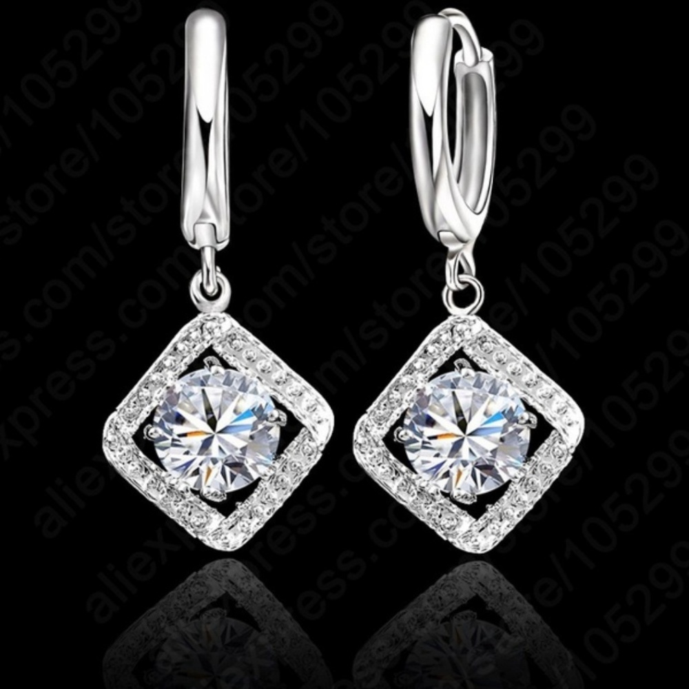 New Square Design SS and Zircon Earrings